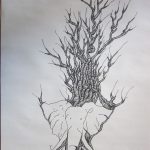 arbre - série éléphant - éléphant d'afrique dans racine avec ying et yang