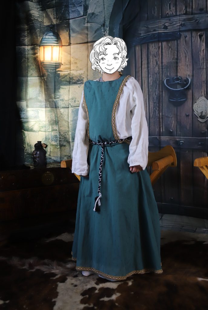 (L) [éco-luxe] - robe médiévale noble verte ‘Mellie’ (vue de face)